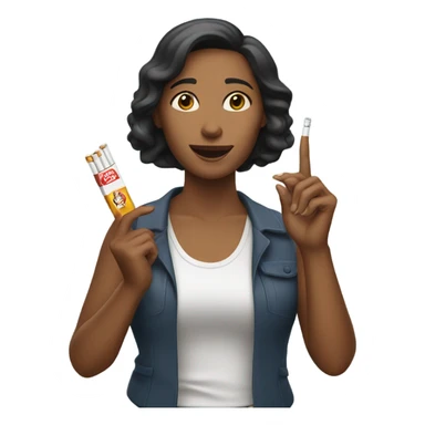 a woman holding up cigarettes sticker