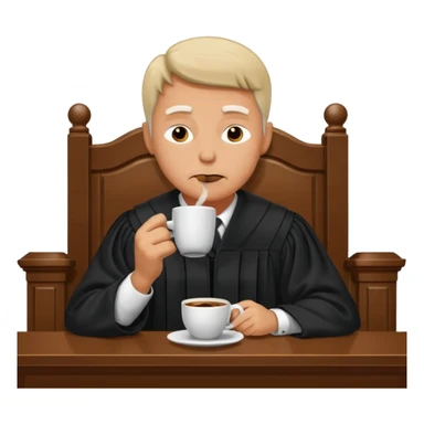 Sleepy judge sipping coffee in court sticker