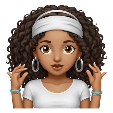 Dancing dark brown girl with long darn brown curly hair with headband hip hop sticker
