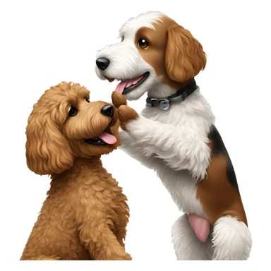 brown goldendoodle dog and smaller black/white dog giving each other a high five sticker