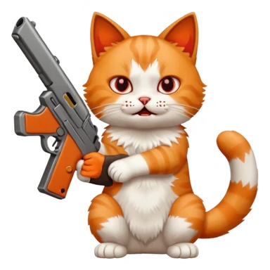 A cat with a gun with blood sticker