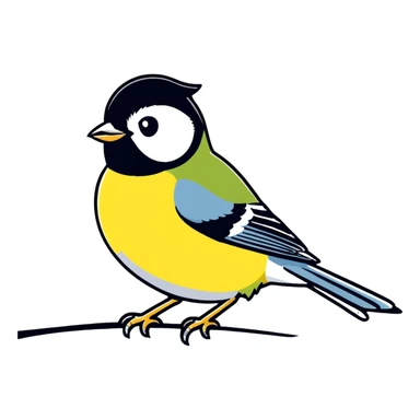 Colorful great tit bird with yellow belly sticker