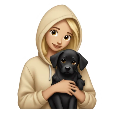Balayage Blonde girl beige hoodie cuddling black dog sticker