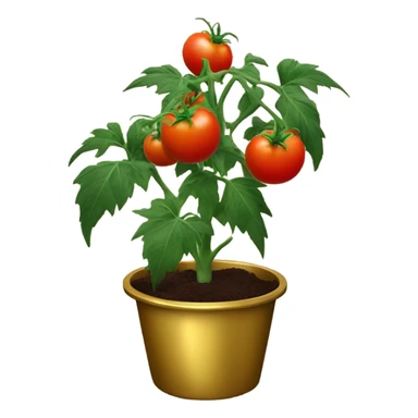 Tomato plant with only Black tomatoes on in a gold pot sticker