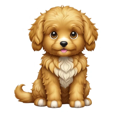cinematic-[cavoodle dog]-realistic-full-body-sitting-emoji,-tail-resting-loosely-beside-its-paws,-head-tilted-dramatically,-curly-[solid golden]-fur,-simplified-yet-realistic-focused-features,-highly-detailed,-glowing-with-an-almost-sarcastic-glow sticker