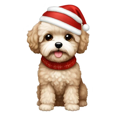 maltipoo brown beige with Christmas clothes  sticker