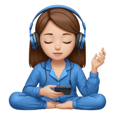 chica con pelo castaño ojos cerrados escuchando musica en pijama azul sticker