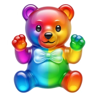 Rainbow Gummybear holding a discord symbol sticker