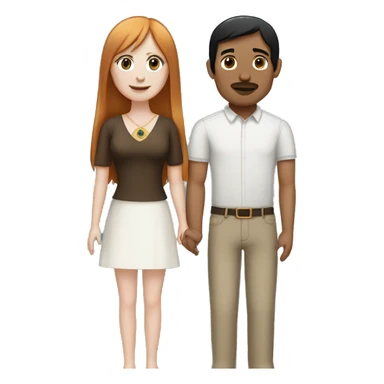 a married couple standing beside eachother, one has pale skin and long straight ginger hair with bangs and blue eyes, the other person is a man that is mexican and has straight chin length black hair with brown eyes sticker