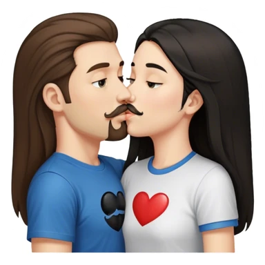 tall white guy with brown hair goatee mustache wearing t-shirt kissing a shorter white girl with long black hair sticker