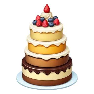 A layered tower of desserts with frosting sticker
