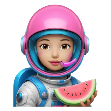 Neon pink and blue spaceman eating melon sticker