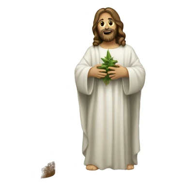 Jesus Christ next to an Christmas tree sticker