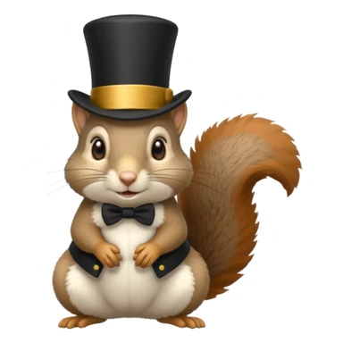 Gray squirrel with a tophat sticker