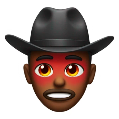 Cowboy emoji with red eyes, low eyelids, and with smoke coming out of the mouth sticker