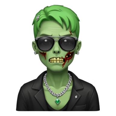Zombie verde con lentes negros de sol y cadena de diamantes  sticker