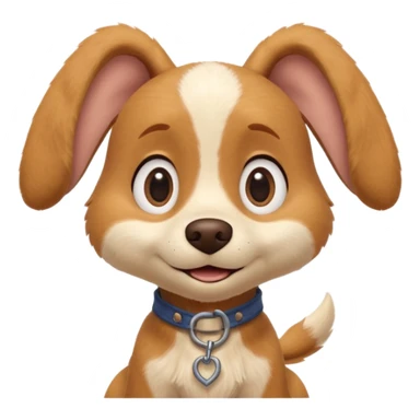 Boots the dog from Puss in Boots, Pixar / DreamWorks-style 3D render; cute, small dog with big round expressive eyes, floppy ears, and a sweet innocent smile; soft light-brown and cream fur with gentle texture; playful, loyal personality; polished animated-film quality;  sticker
