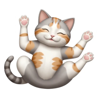 grey and white small cat eyes with closed lying down upside down with paws stretched out straight in different directions sticker