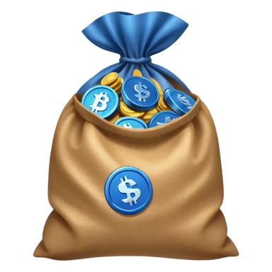 blue coins inside an opened brown money bag  sticker