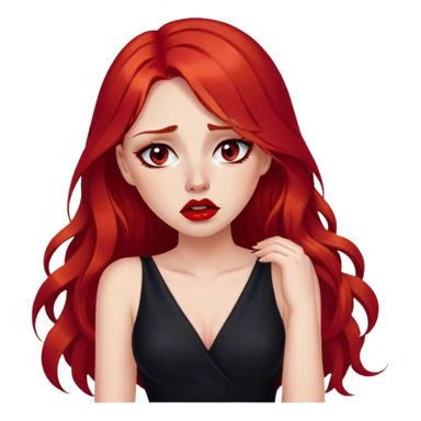 a crying woman with long red hair and red eyes. The woman wear a black little cutted dress. She have red lipstick and she have a seductive look. She cry tears sticker