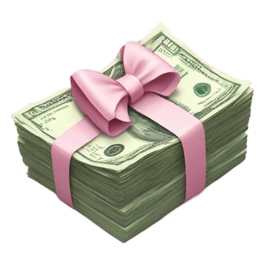 stack of money tied together with a light pink bow sticker