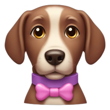 a purple dog with a brown nose and a pink collar with a bone eat cake sticker