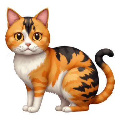 full body calico tabby cat with skinny head and fat body with an anxious face sticker