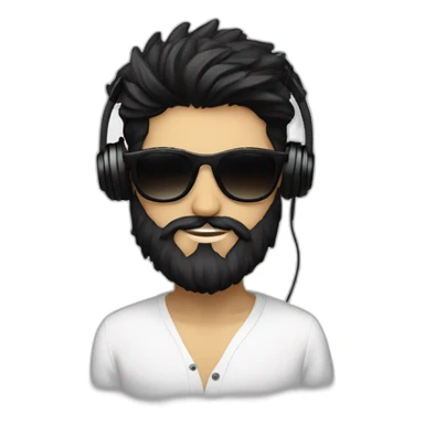 A stylish boy wearing headphones and sun glasses and in background music waves black hair black beard new trending look white skin colour like a hero sticker
