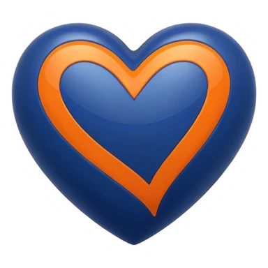 Glossy, sporty dark blue heart with straight orange athletic stripes going down one side sticker