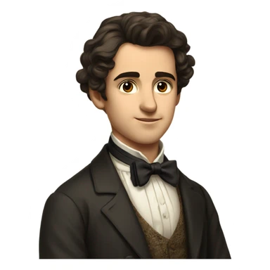 19th century brunette European young man with a bow tie sticker
