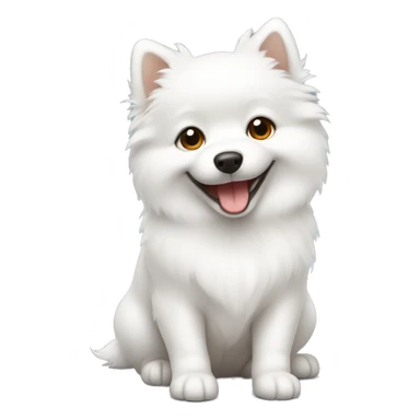 white spitz puppy sits and smiles, he has brown eyes sticker
