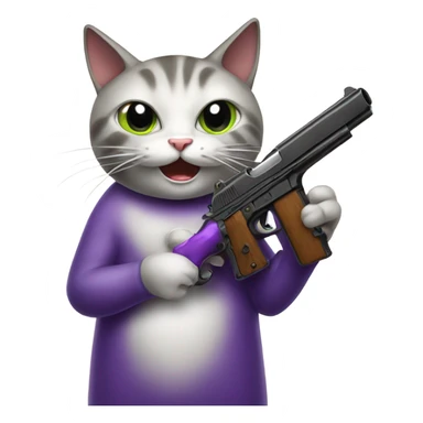 Cat eating a eggplant holding a gun sticker