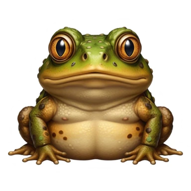 Cinematic Noble Toad Portrait Emoji, Poised and earthy, with a stout, robust build covered in textured, warty skin in warm, natural tones and deep, observant eyes, Simplified yet sharp and sophisticated features, highly detailed, glowing with a soft, natural mossy glow, high shine, intelligent and grounded, stylized with an air of rustic authority, focused and steady, soft glowing outline, capturing the essence of a watchful amphibian guardian that appears ready to leap out of the screen with effortless command! sticker