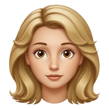 creative women with long dark Blond with highlights semi curly hair white women, oval shape face hazel eyes long lashes freckles on the nose high cheek bones sticker