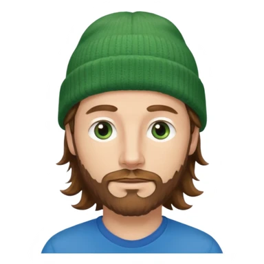 white man
aged 40
Blue eyes, 
mid length brown wavy hair
Green beanie hat
Stubble sticker