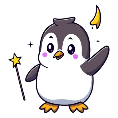 cute penguin casting a magic spell with a starry wand sticker