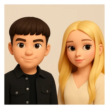 Place these two images farther apart on one canvas, as two separate 3d-emoji style characters, do not change the images, just put them together with more space between them on a neutral background sticker