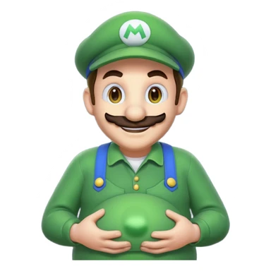 Luigi from Mario, visibly pregnant, playful, Discord emoji style sticker