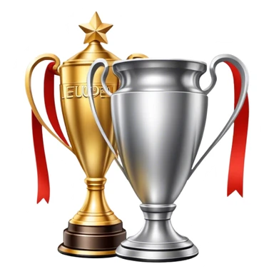 Champions League cup next to Europa League cup sticker