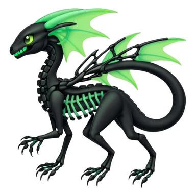 Obsidian-black and neon-glowing-green skeletal Meloetta-Salandit-Gorebyss-Salazzle-Pokémon-Fakémon-creature-fusion-hybrid sticker