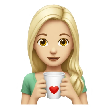 blonde girl with heart cup with cat sticker