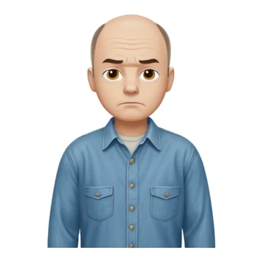 Carl from Sling Blade, serious expression, recognizable features, neutral background, full body, chin sticking out, slouching posture sticker