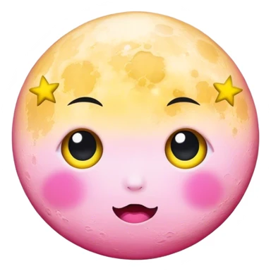 Full Moon and stars light pink and yellow kawaii with black wide eyes sticker