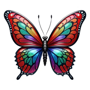 edgy black and red glittery iridescent rainbow transparent butterfly with detailed intricate patterns sticker