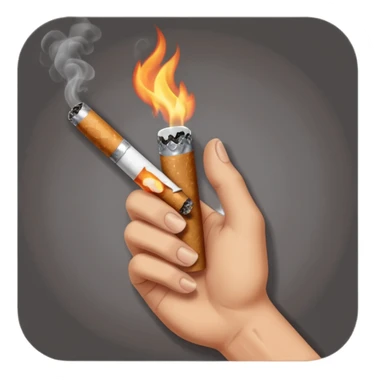 Hand holding a lit cigarette sticker