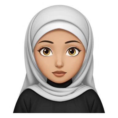 Make a emoji of a Muslim girl wearing a white hijab and makeup on her face, with only her eyes visible and her full body covered in an abaya or burqa. sticker