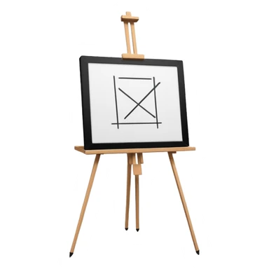 Minimalistic flat vector icon, iOS style, thin black contour on white background. Easel holding a canvas with simple sketch lines, pencil beside it. No text, no shadows sticker