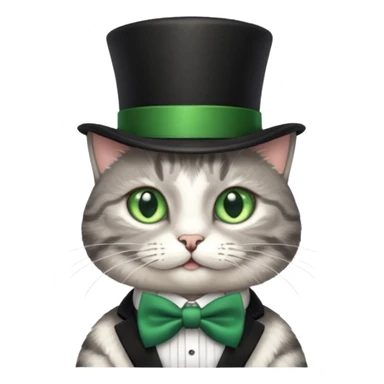 Grey tabby cat in top hat and bow tie sticker