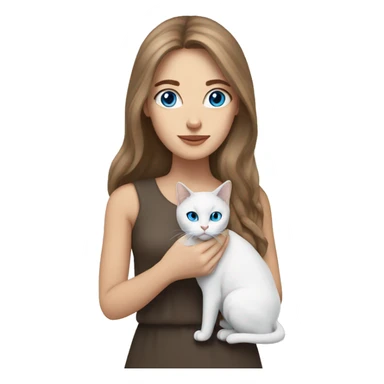 woman with long brown hair and holding an all-white British cat with blue eyes sticker
