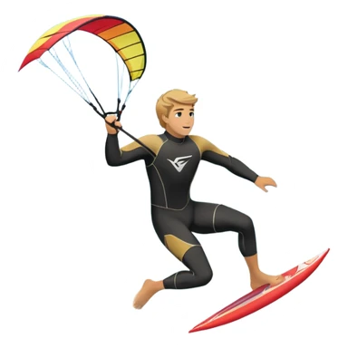 A kite surfer soaring above the waves, holding onto a kite with the wind in full force. The background showcases the ocean and sky, emphasizing the freedom, thrill, and energy of the sport. The motion of the kite and board is dynamic, capturing the excitement of kiting. sticker